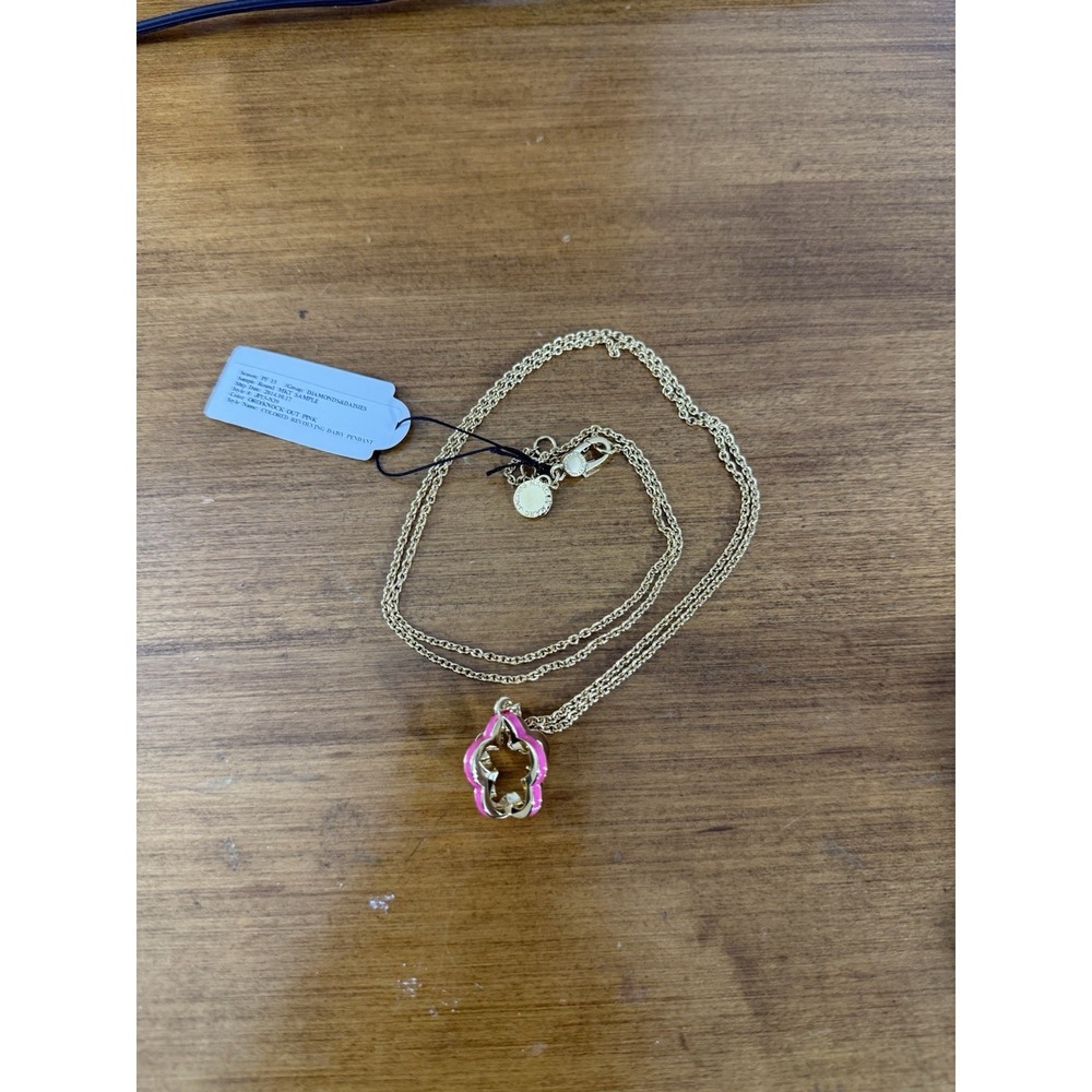 Marc by Marc Jacobs Pink Enamel Logo Disc Pendant Necklace Gold Tone Chain Y2K